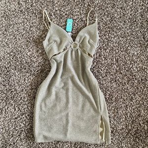 Champagne Sparkly Dress w/ side slit